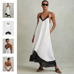 Reiss STEVIE
LINEN COLOURBLOCK CROSS-BACK MIDI DRESS size 4 nwt
